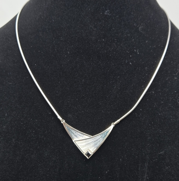Nicky Butler Sterling Silver Necklace Trianglar Blue White Pendant Black Onyx - Picture 2 of 10